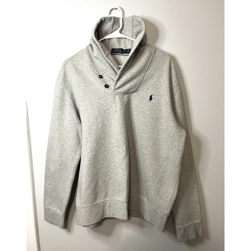 Polo by Ralph Lauren Light Gray Shawl Collar Sweatshirt with Navy Pony
